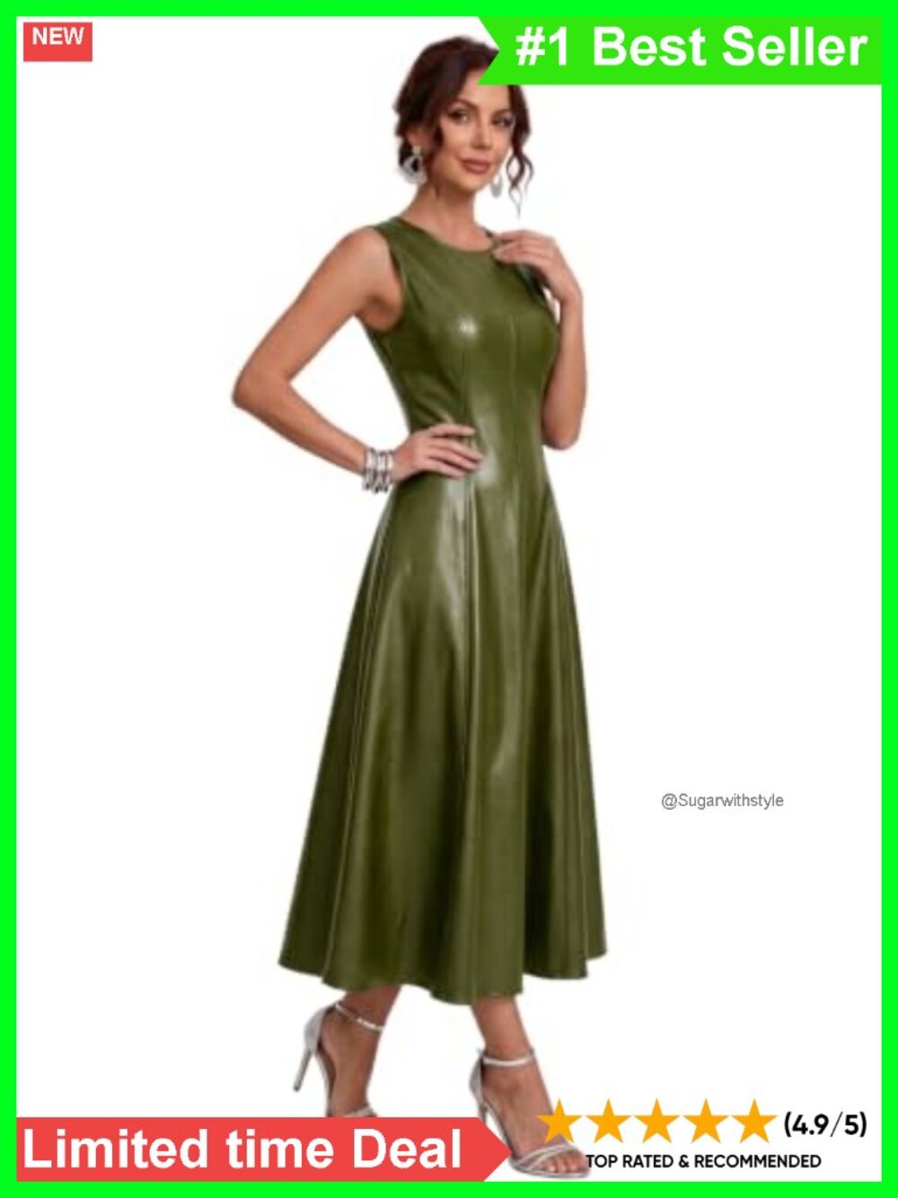 Faux Leather Sleeveless A-Line Flare Long Formal Dress